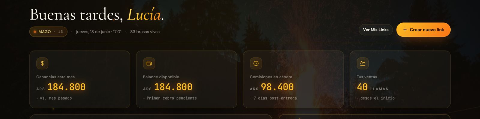 Dashboard del portal de afiliados